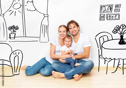 Concept : young family in apartment dream and plan interior