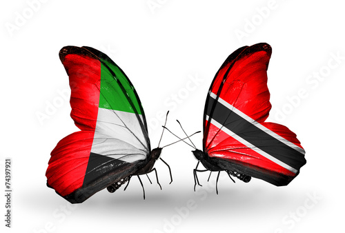 Two butterflies with flags UAE and Trinidad and Tobago