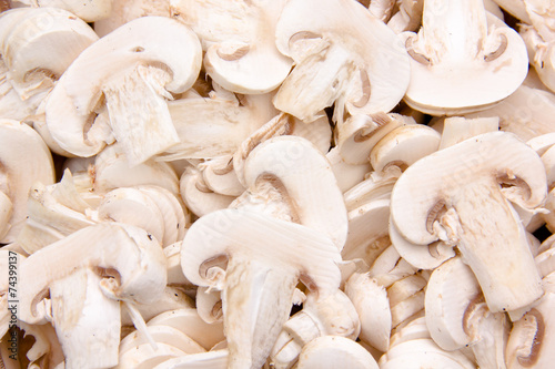 Sliced mushrooms seen up close from above