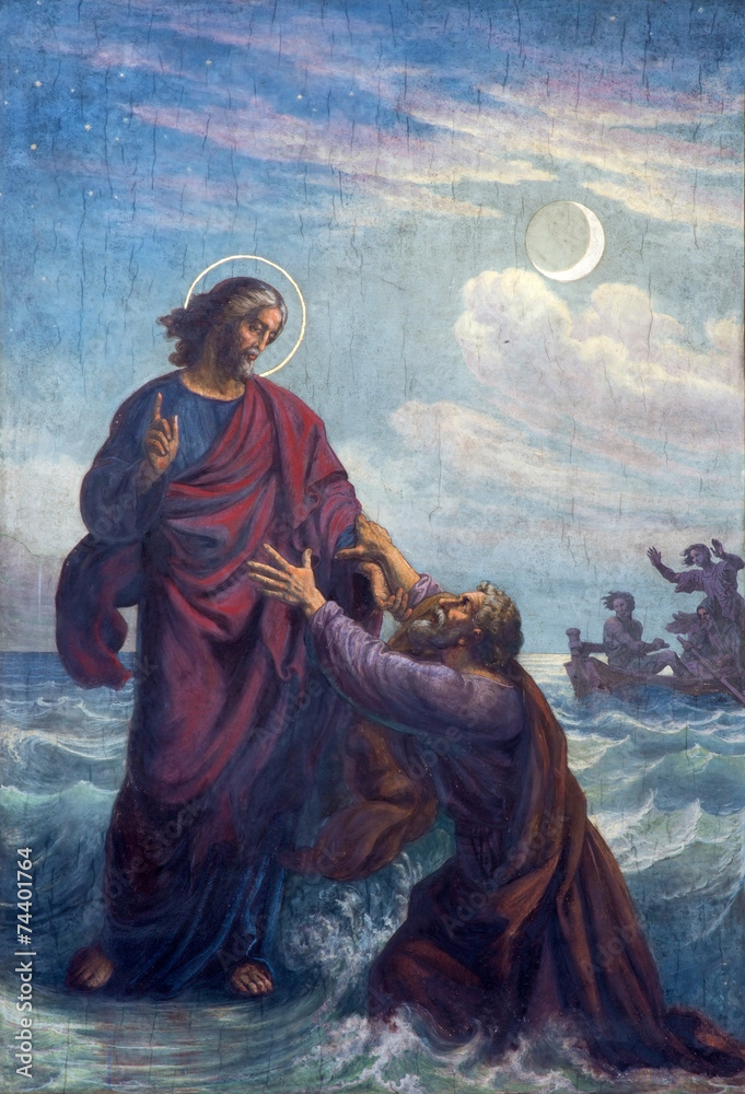 Naklejka premium Vienna - Fresco of Drowned Peter and Jesus