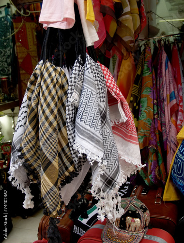 Sale of clothes in the ware market in Jerusalem, Israel