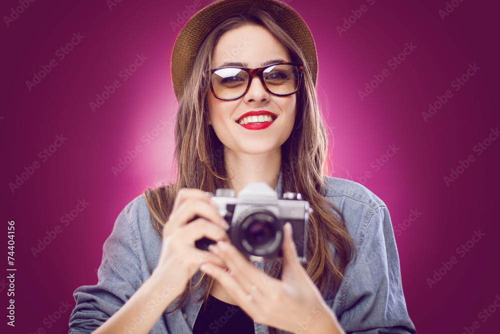hipster girl with camera. hipster girl with camera.