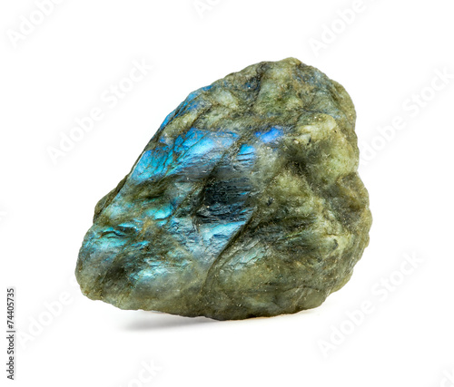 Rough blue labradorite gemstone isolated on white