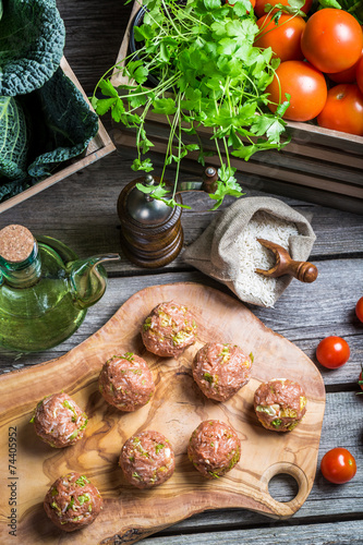 Meatballs with rice and cab...
