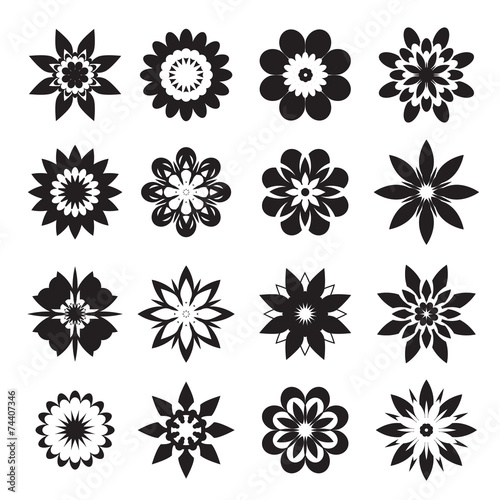 Set of black geometric flowers