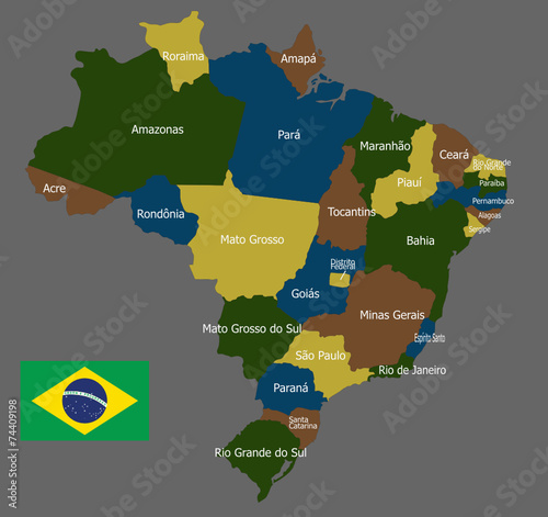 Highly detailed political Brazil map