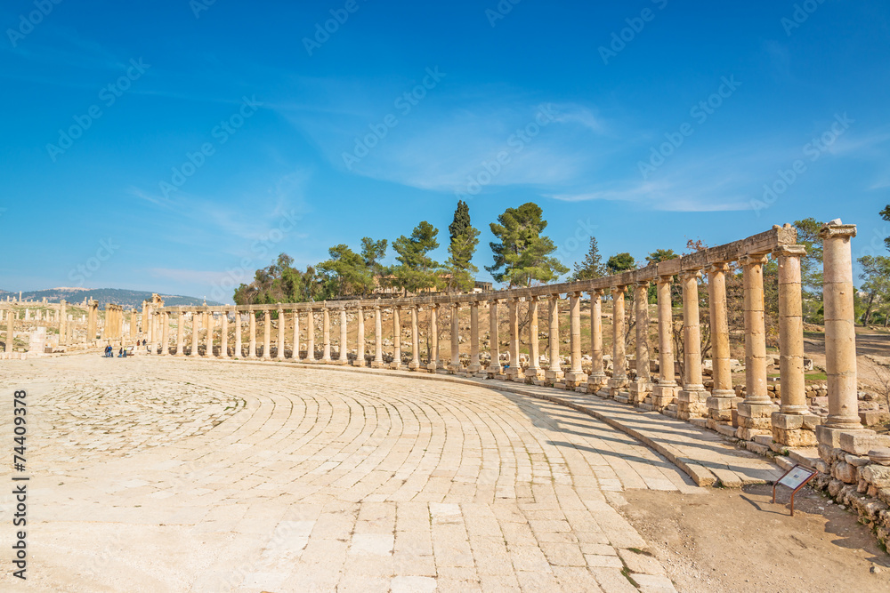 Roman Oval Forum in Gerasa, modern Jerash, Jordan