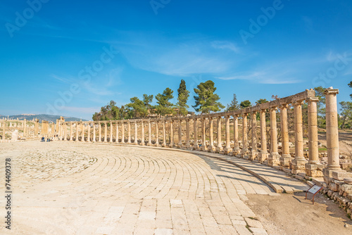 Roman Oval Forum in Gerasa, modern Jerash, Jordan