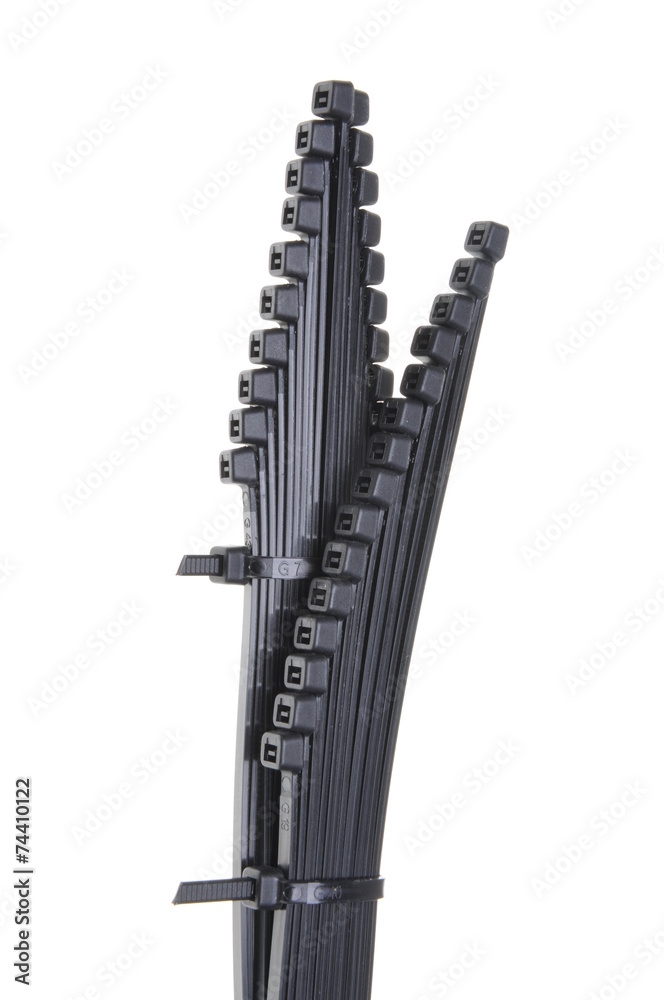 Set of black cable ties isolated on white background