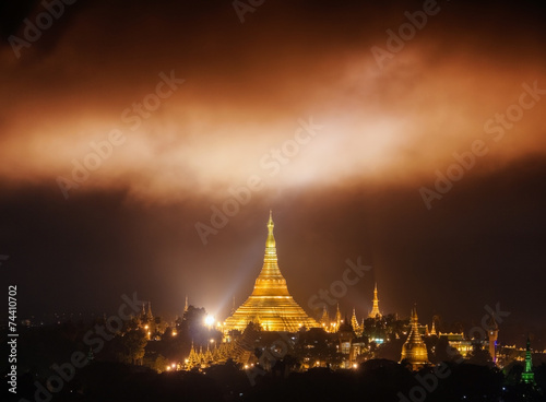 The Miracle clouds above the Shwedagon Pagoda. Yangon, Myanmar .