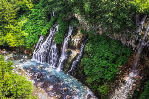 Shirohige waterfall taken in summer. Biei  Japan.