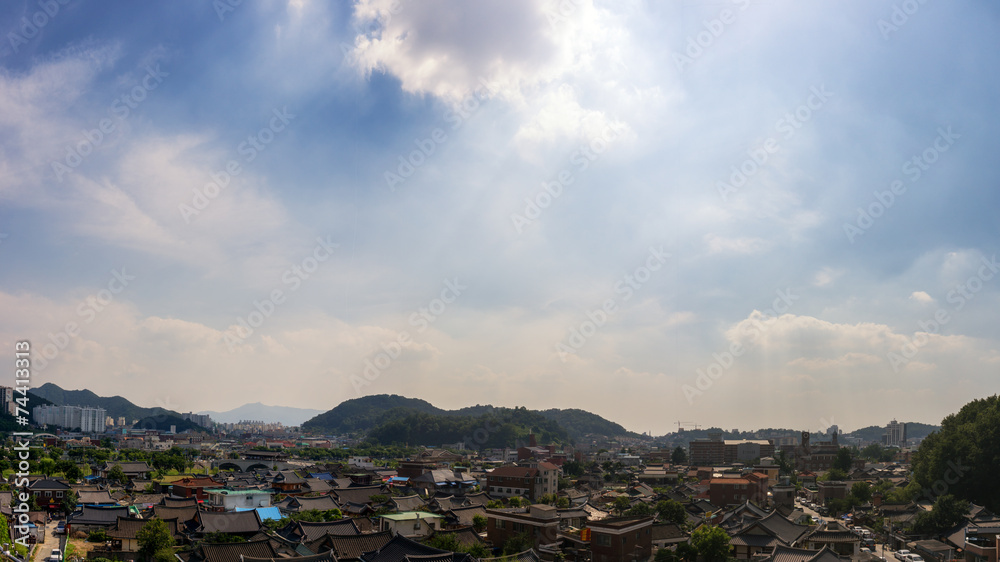 View over Jeonju Hanok Village taken