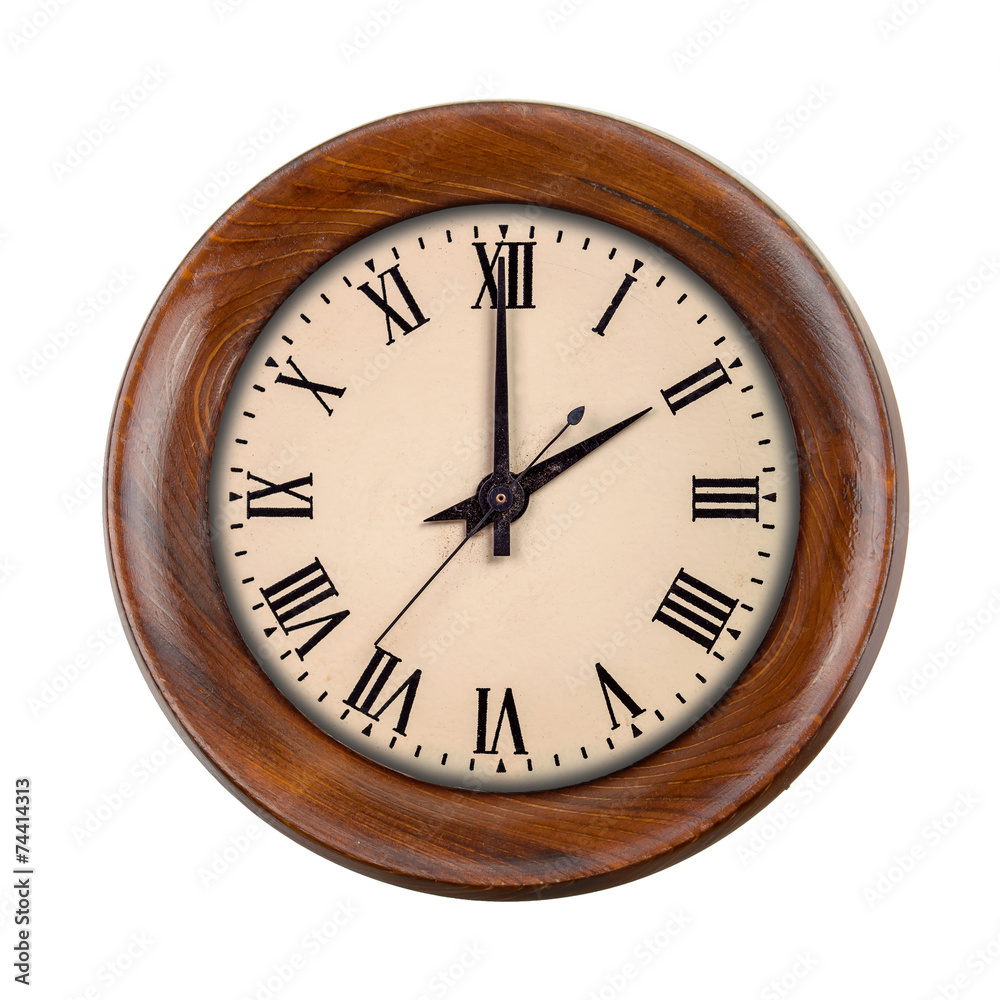 Vintage clockface showing two o'clock in wooden frame