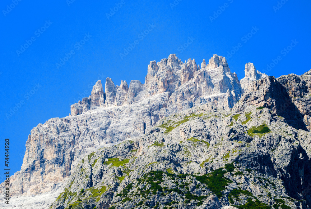 Beautiful landscape of Dolomites. Mountains and Trees in summer