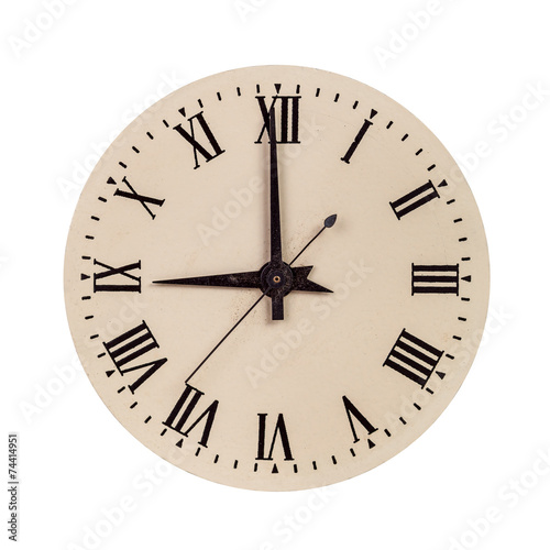 Vintage clock face showing nine o'clock