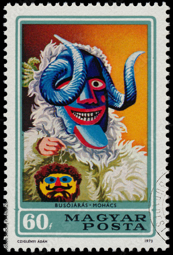 Stamp printed by Hungary shows Mask