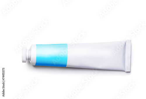 tube of blue paint on a white background