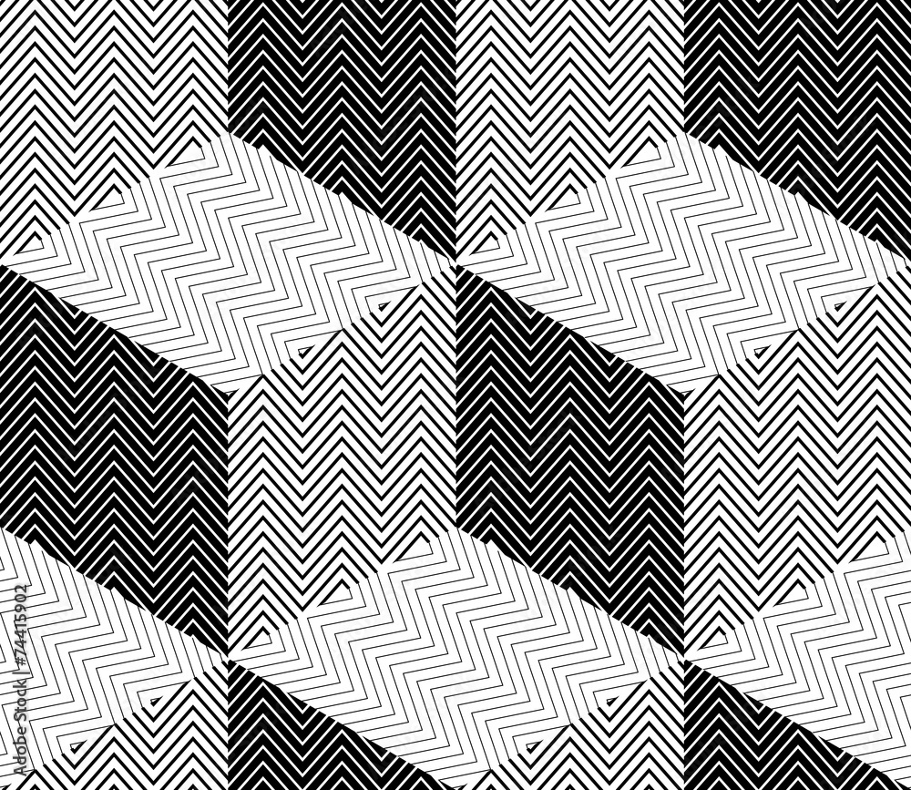Striped Rhombuses, 3D Cubes Illusion, Vector Seamless Pattern Striped Rhombuses, 3D Cubes Illusion, Vector Seamless Pattern