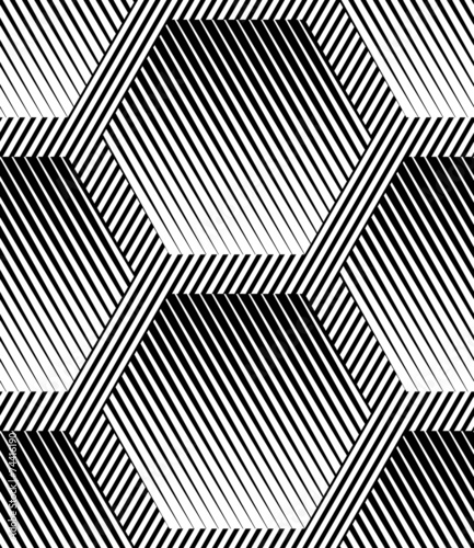 Abstract Striped Hexagons Geometric Vector Seamless Pattern