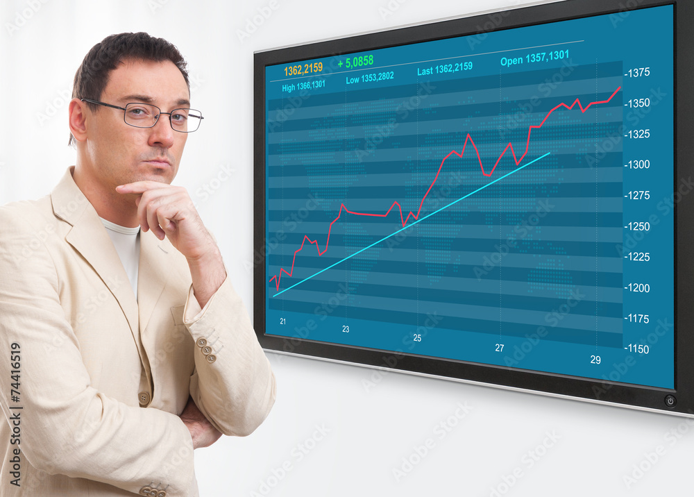 man and stock market graph on digital screen man and stock market graph on digital screen