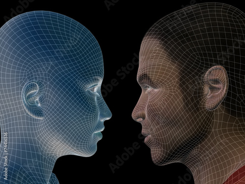 Conceptual wireframe mesh man woman face