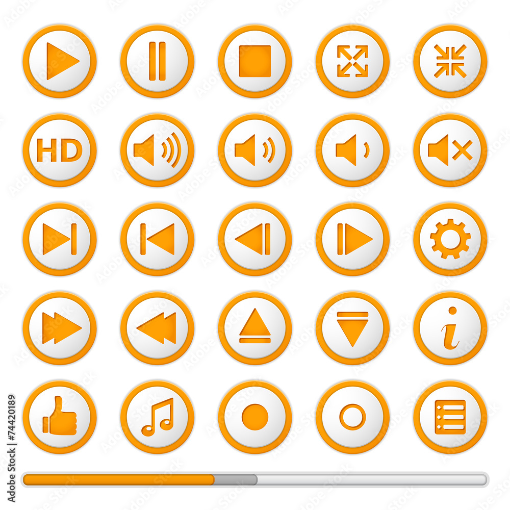 Orange Media Player Buttons Orange Media Player Buttons
