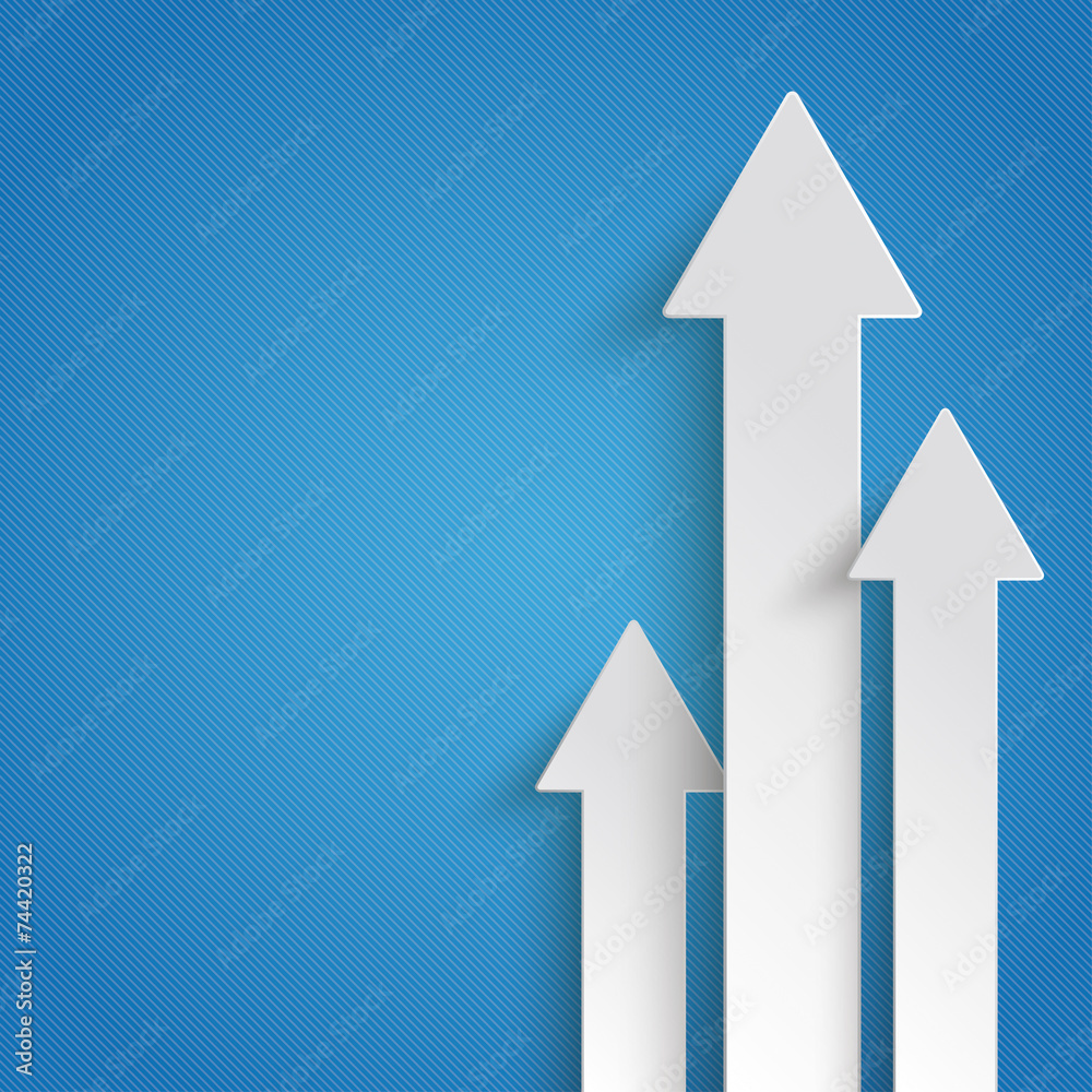 Three White Arrows Growth Blue Background PiAd Three White Arrows Growth Blue Background PiAd