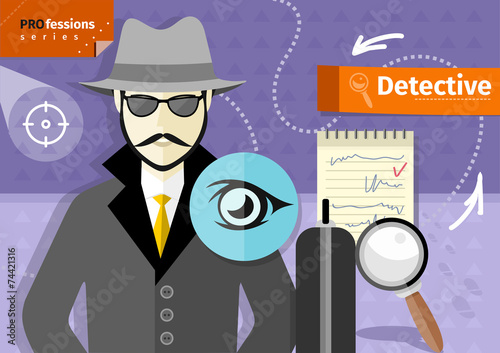 Male detective in hat, coat  and sunglasses