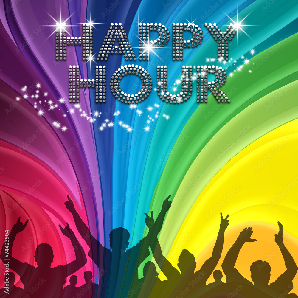 Happy Hour poster rainbow - obrazy, fototapety, plakaty 