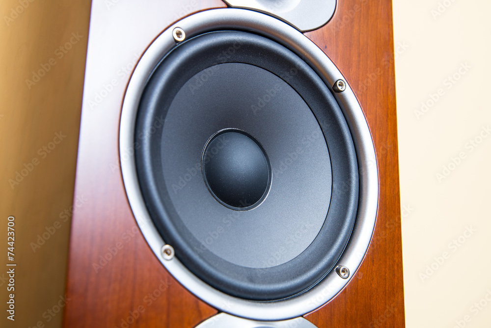 Closeup view of bass speaker with high quality membrane Closeup view of bass speaker with high quality membrane