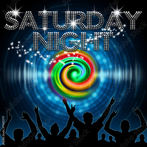 Saturday Night poster round blue dot equalizer rainbow vortex