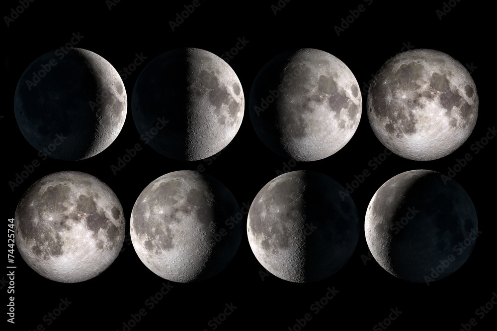Fototapeta premium Moon phases collage, elements of this image are provided by NASA