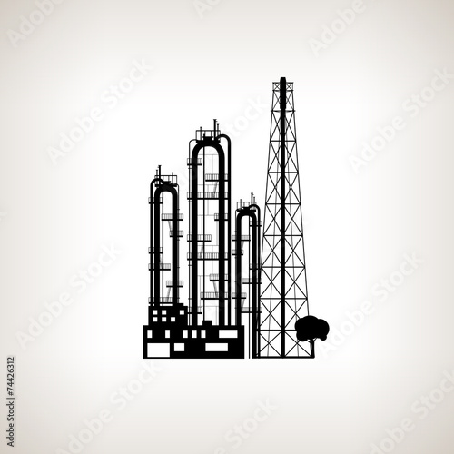 Silhouette of a chemical plant or refinery processing , vector