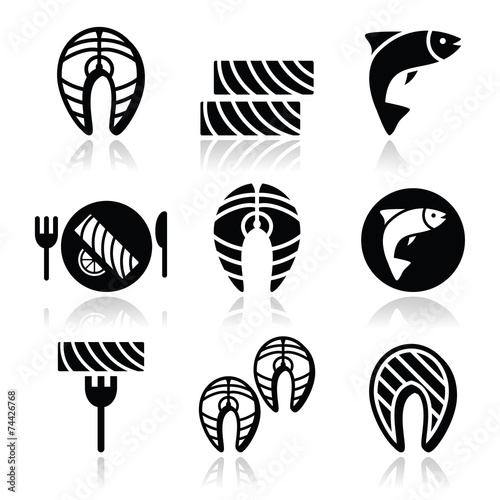 Salmon fish and meal - food icons set
