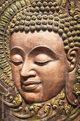 Face of Lord Buddha, native Thai style wood carving