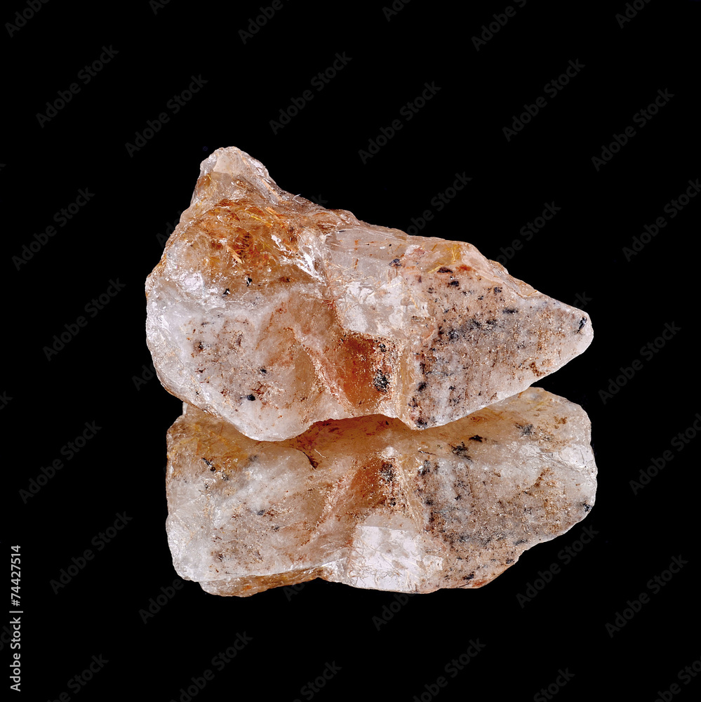 Rutile quartz on black background ,reflection Rutile quartz on black background ,reflection