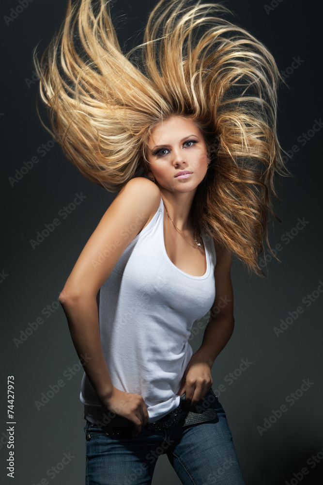 Beautiful girl with great fly-away hair Beautiful girl with great fly-away hair