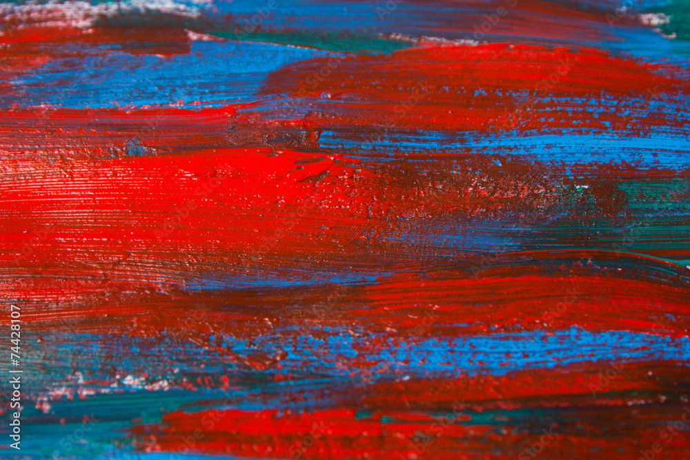 close up of paint background with blue and red strokes