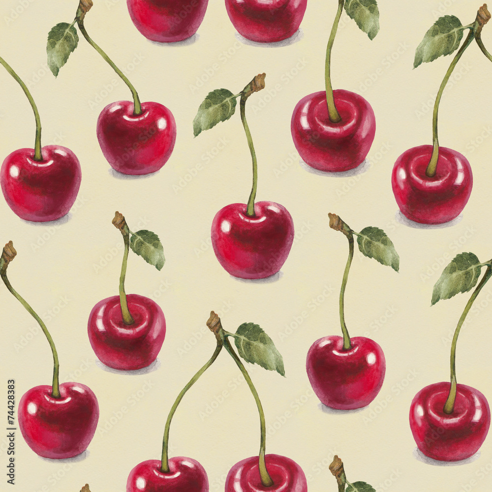 Watercolor illustration of cherry. Seamless pattern Watercolor illustration of cherry. Seamless pattern