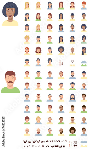 Vector flat faces icon set