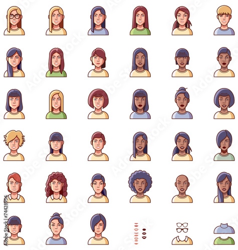 Vector women faces icon set