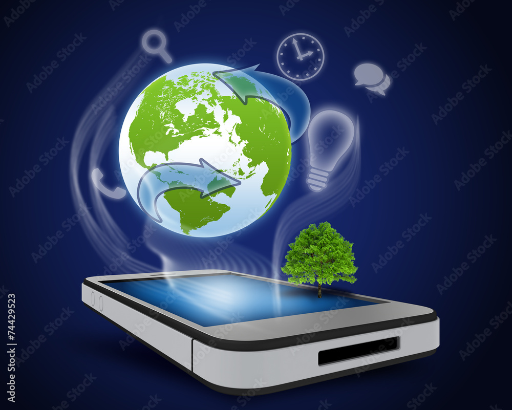 telephone and arrows around the globe. Green Energy Saving. telephone and arrows around the globe. Green Energy Saving.