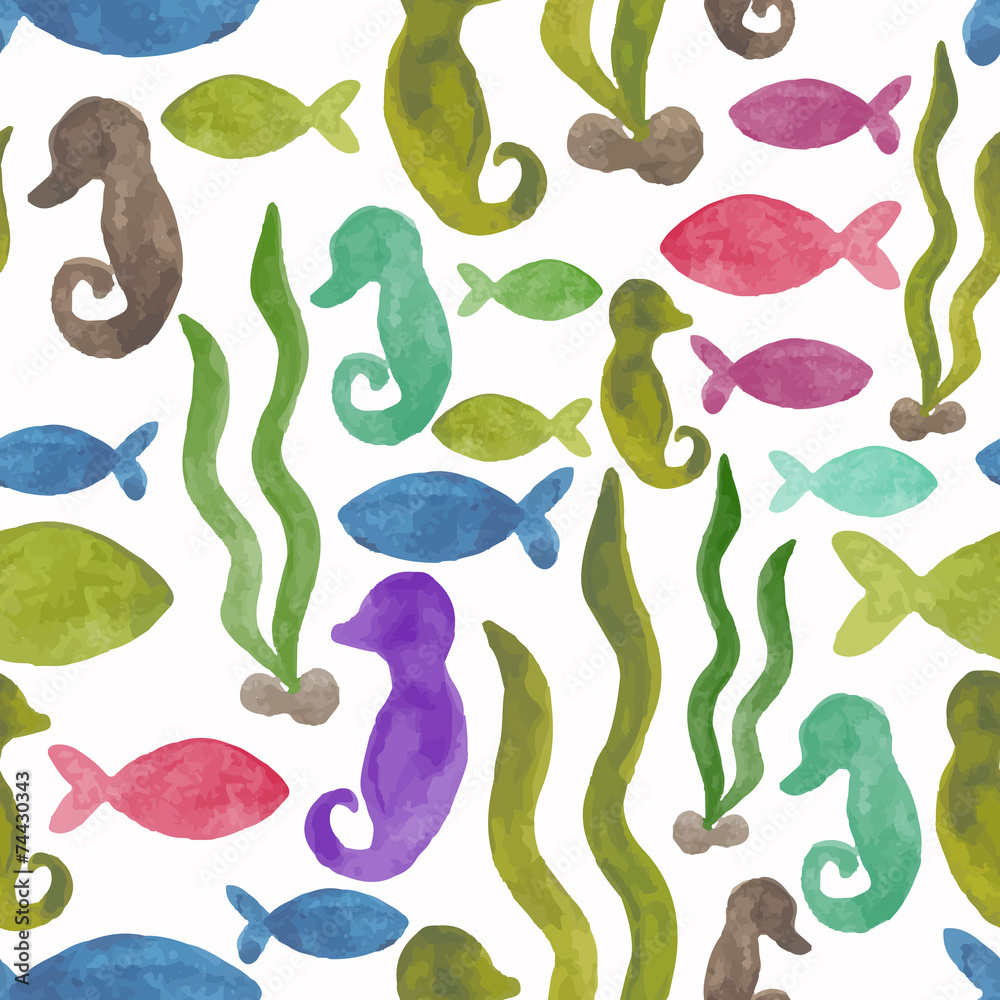 watercolor seamless pattern with fish