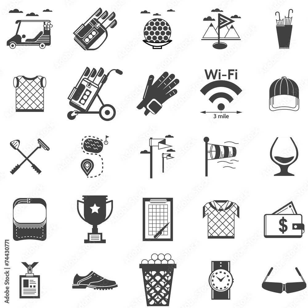 Vector collection of black icons for golf