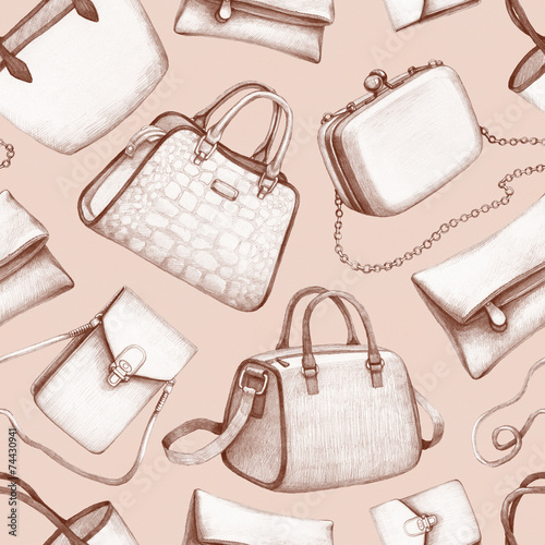 Handbag illustrations. Seamless pattern