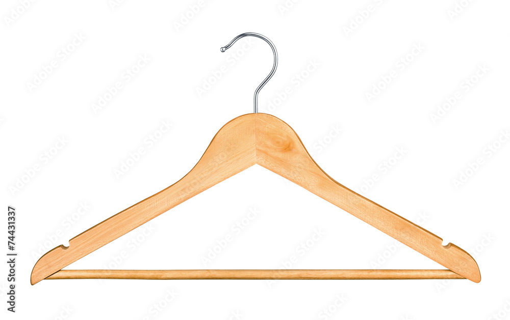 wooden hanger for clothes isolated on white background - obrazy, fototapety, plakaty 