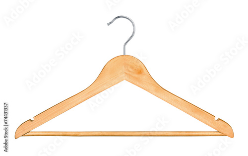 wooden hanger for clothes isolated on white background