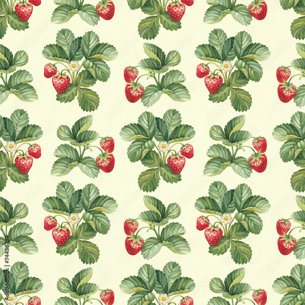 Seamless pattern with watercolor strawberry bush Seamless pattern with watercolor strawberry bush