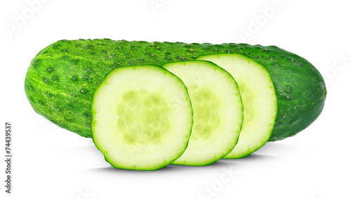 Cucumber and slices isolated on white