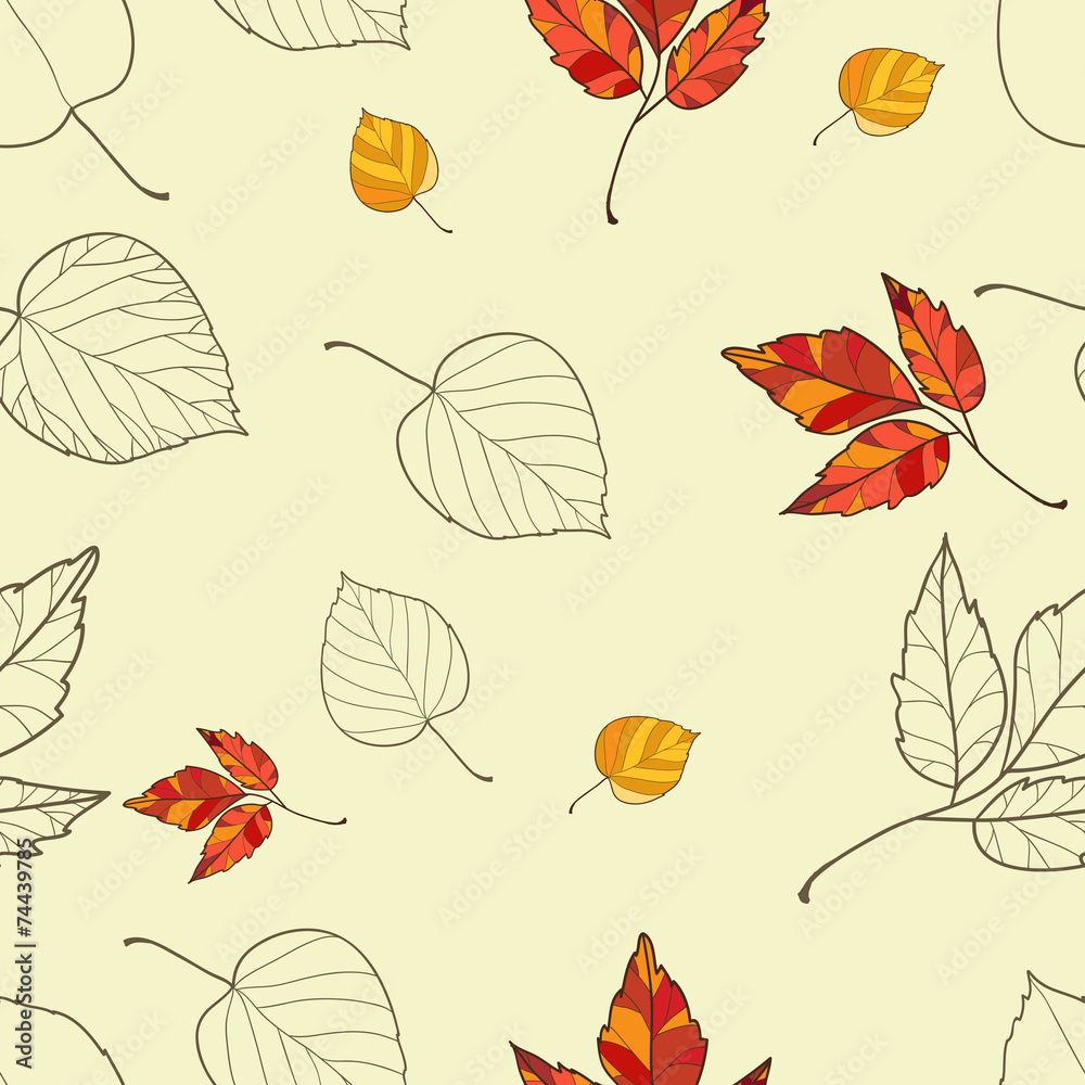 Vector seamless background with autumn leaves Vector seamless background with autumn leaves